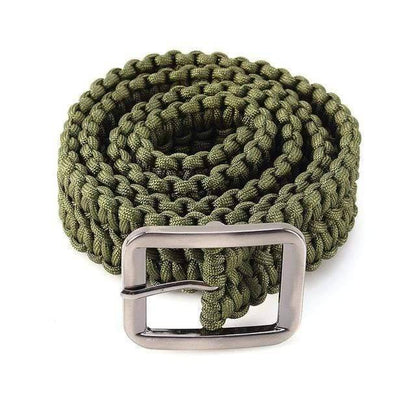 Green 550 paracord survival utility belt, a key piece of tactical and camping equipment