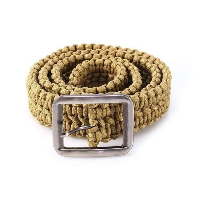 Outdoor enthusiast wearing a 550 paracord survival utility belt, ready for hiking and adventure