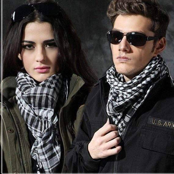 Unisex black and white traditional keffiyeh shemagh head neck scarf, 100% cotton