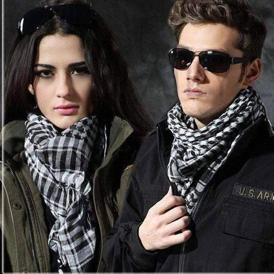 Unisex black and white traditional keffiyeh shemagh head neck scarf, 100% cotton