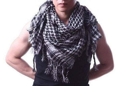 Unisex desert scarf: black & white cotton keffiyeh shemagh, versatile fashion accessory