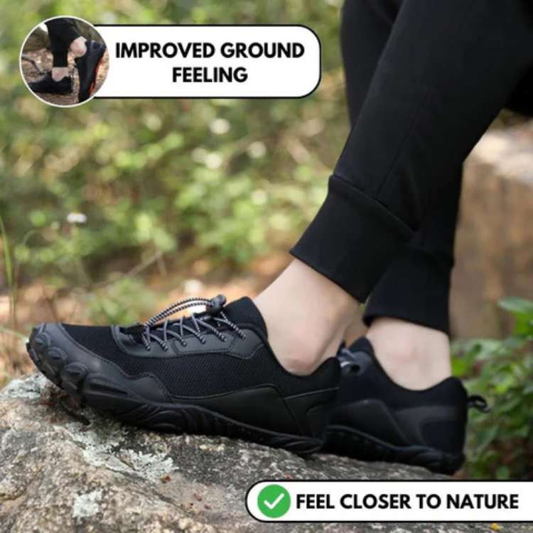 Pair of lightweight outdoor barefoot shoes in gray, ideal for natural movement and activewear.