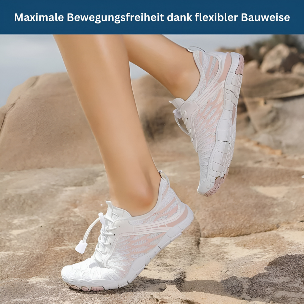 Stack of colorful unisex barefoot shoes, highlighting variety and natural design.