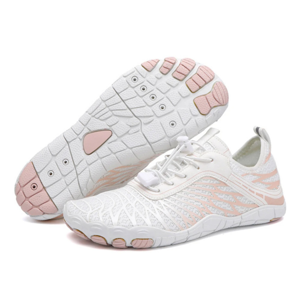 Front view of flexible sole barefoot shoes for men and women, promoting natural foot function.