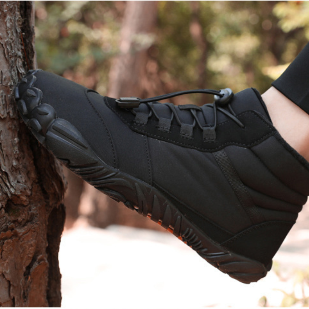 Open view of unisex flexible thermal barefoot shoes, displaying the soft inner lining.