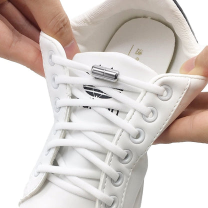 Unisex black elastic no-tie shoelaces for convenience in adult and kid footwear