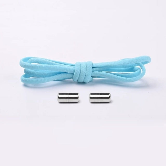 Purple no-tie elastic shoelaces coiled, ready for quick footwear installation