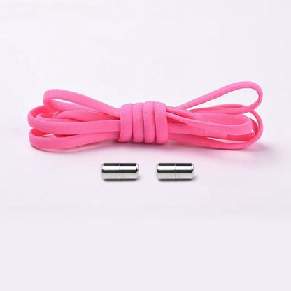 Yellow no-tie elastic shoelaces in package, promoting easy convenience for shoes