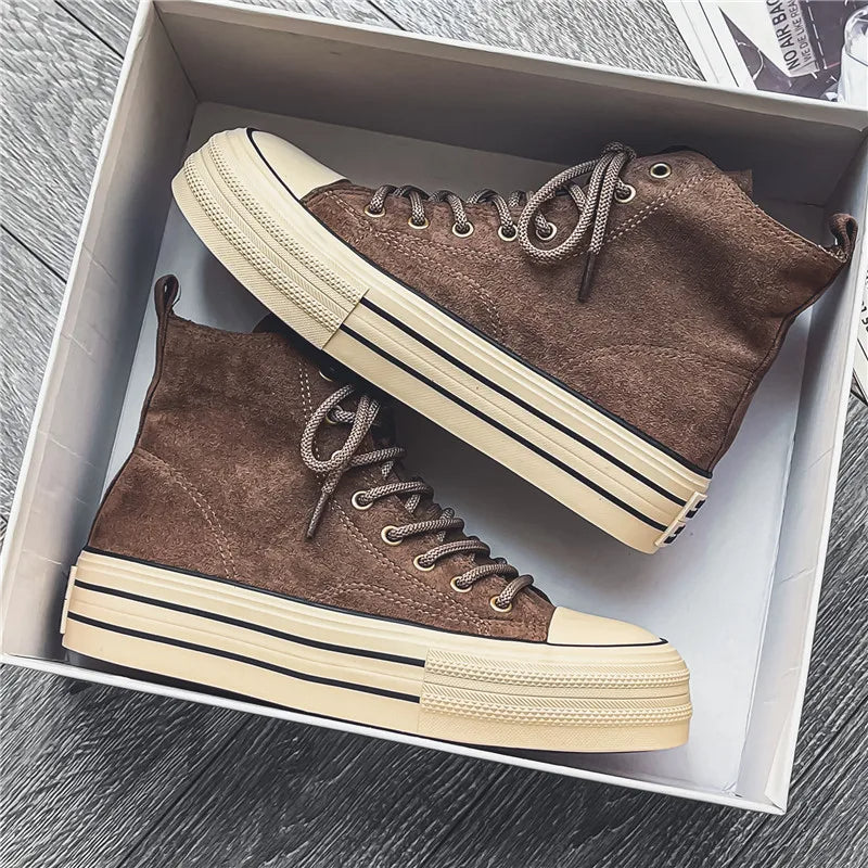 Unisex black elevated platform high top sneakers, perfect for street style and everyday wear.
