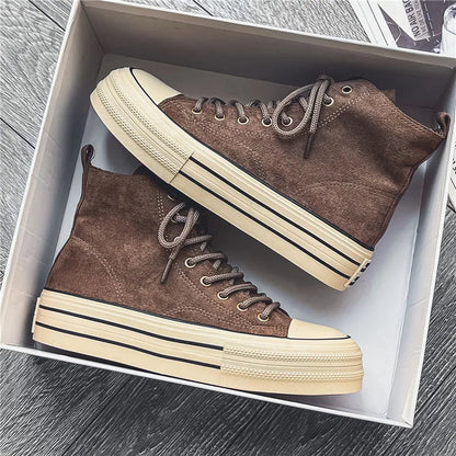 Unisex black elevated platform high top sneakers, perfect for street style and everyday wear.