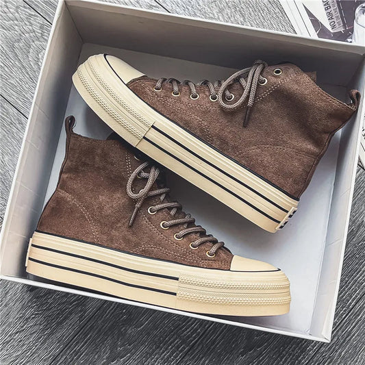 Unisex black elevated platform high top sneakers, perfect for street style and everyday wear.