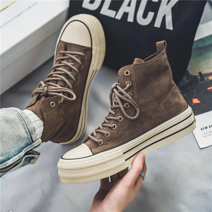 Trendy platform high top sneakers for men & women, offering elevated style & comfort.