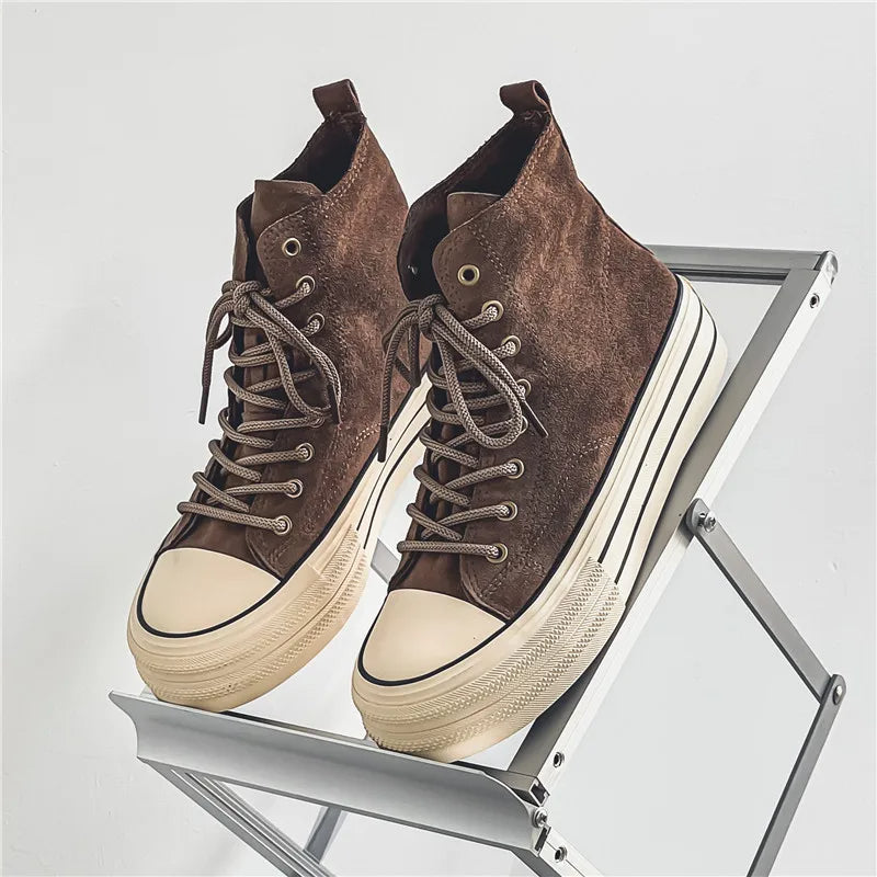Fashion-forward elevated platform high tops. Unisex design for modern street style.