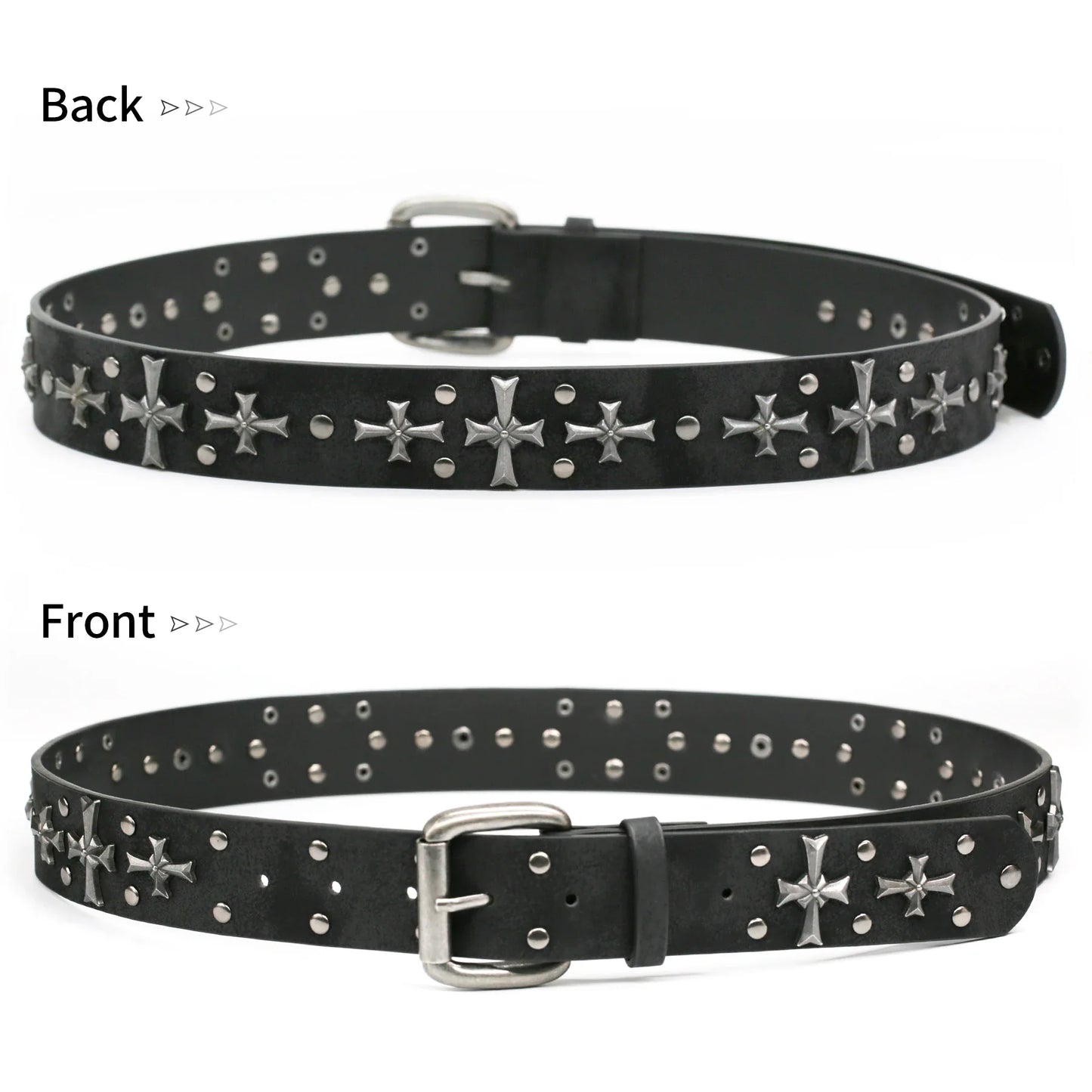 Stylish unisex gothic belt with prominent studs and cross rivets, ideal for punk and rock fashion.