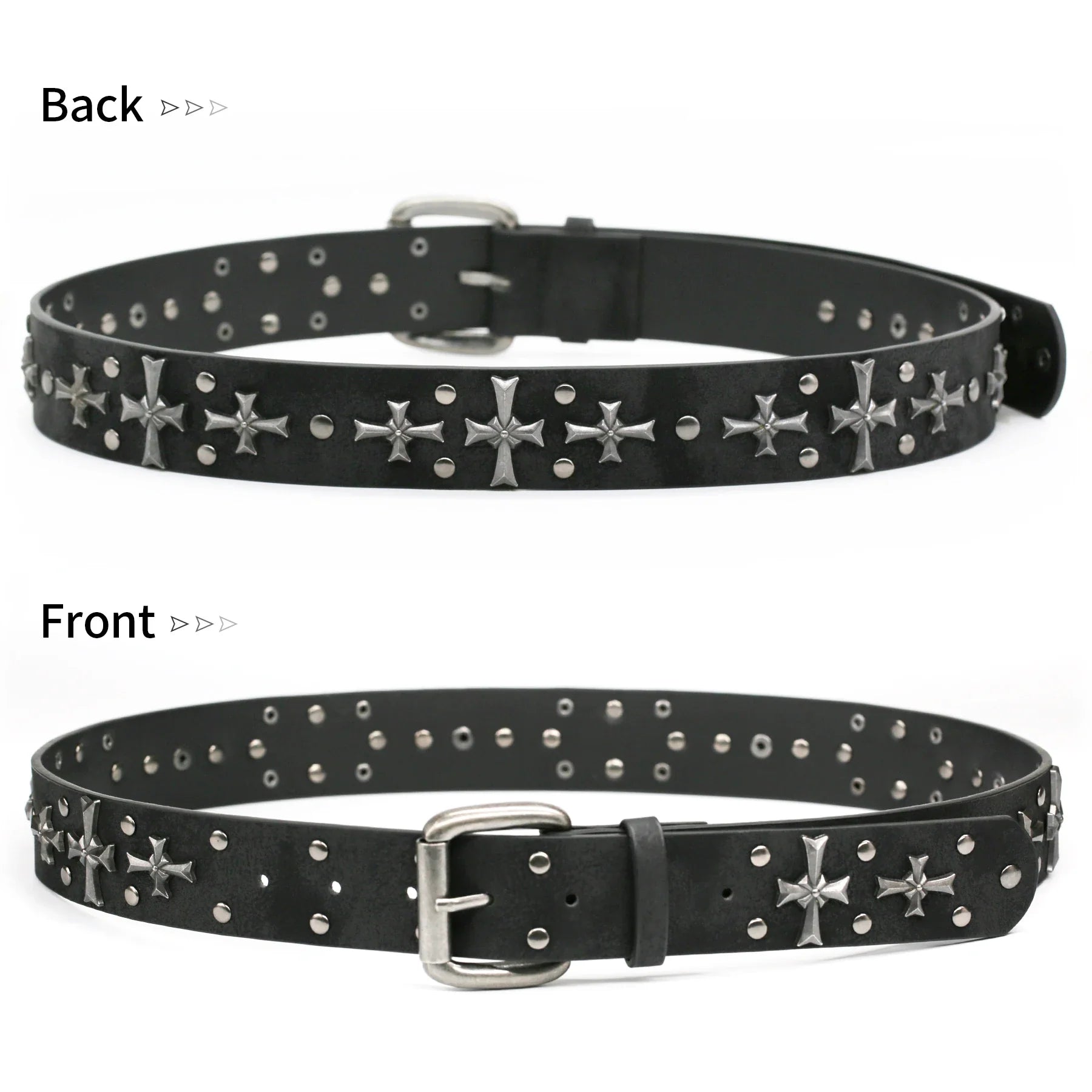 Stylish unisex gothic belt with prominent studs and cross rivets, ideal for punk and rock fashion.