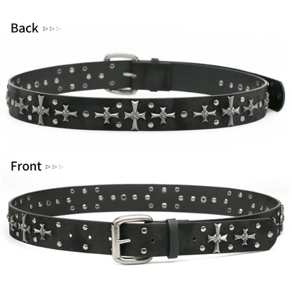 Stylish unisex gothic belt with prominent studs and cross rivets, ideal for punk and rock fashion.