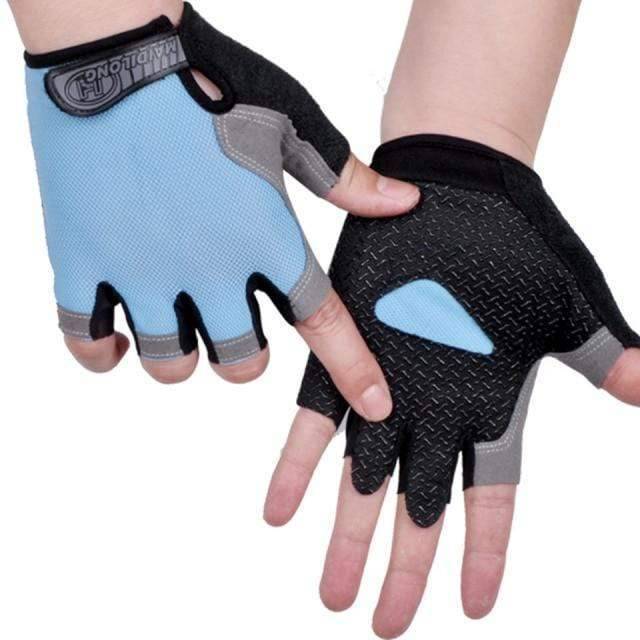 Side profile of ergonomic fingerless sports gloves, showcasing flexibility