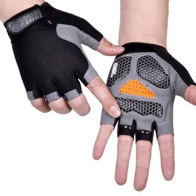 Pair of breathable unisex fingerless cycling gloves shown from top view, perfect for summer cycling.