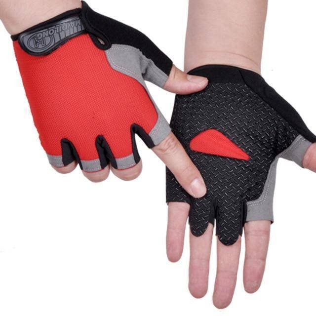 Detailed shot of enhanced grip material on palm of unisex fingerless cycling gloves.