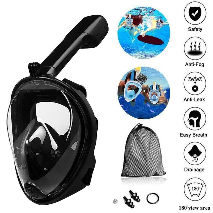 Unisex black full face anti-fog diving mask for snorkeling and underwater exploration