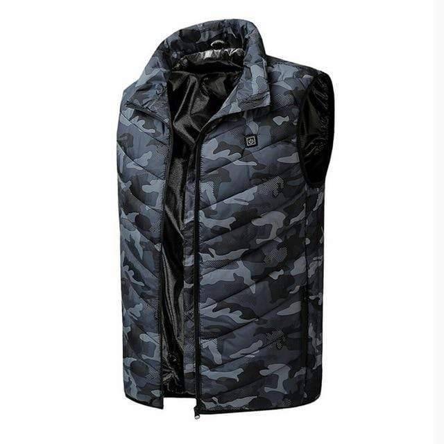 Warm technical heated vest, unisex, shown on a man for hiking and cold weather outdoor use.