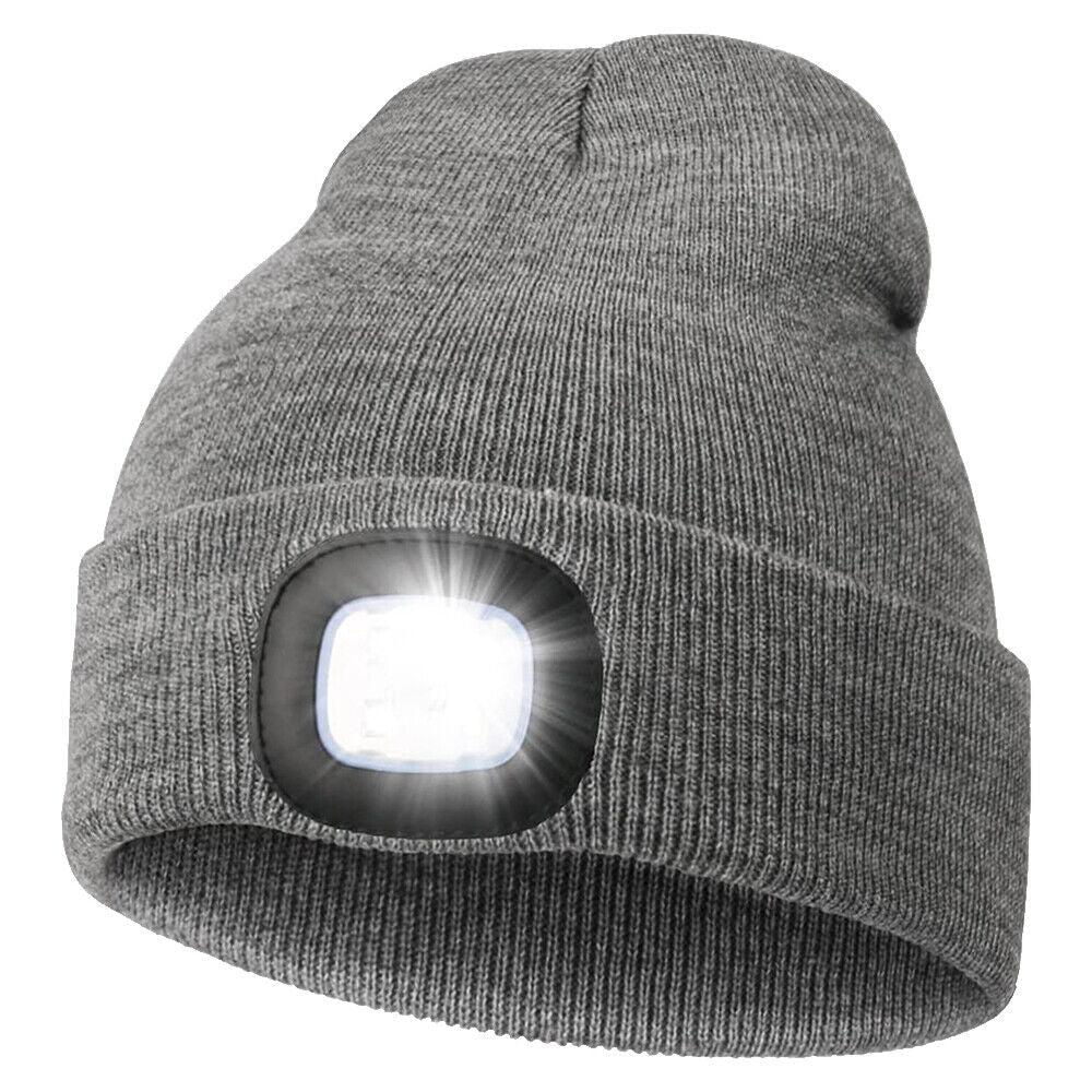 Unisex LED beanie hat neatly folded, ready for travel and outdoor expeditions.