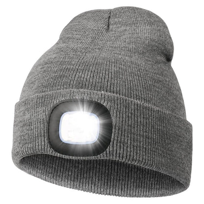 Unisex LED beanie hat neatly folded, ready for travel and outdoor expeditions.