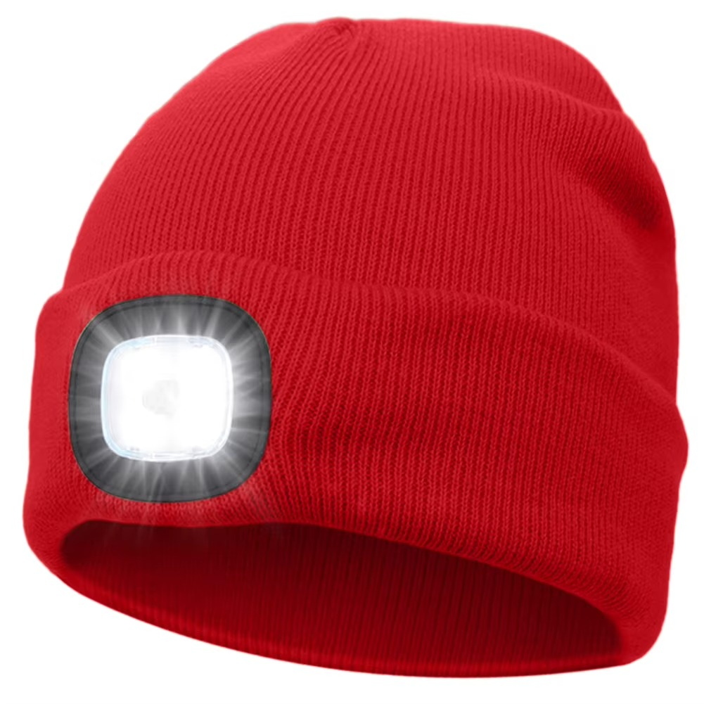 A stack of colorful LED beanie hats, offering options for every outdoor style and preference.