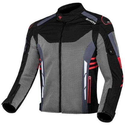 Front view of unisex mesh motorcycle jacket, ideal for motocross, with reflective accents for safety