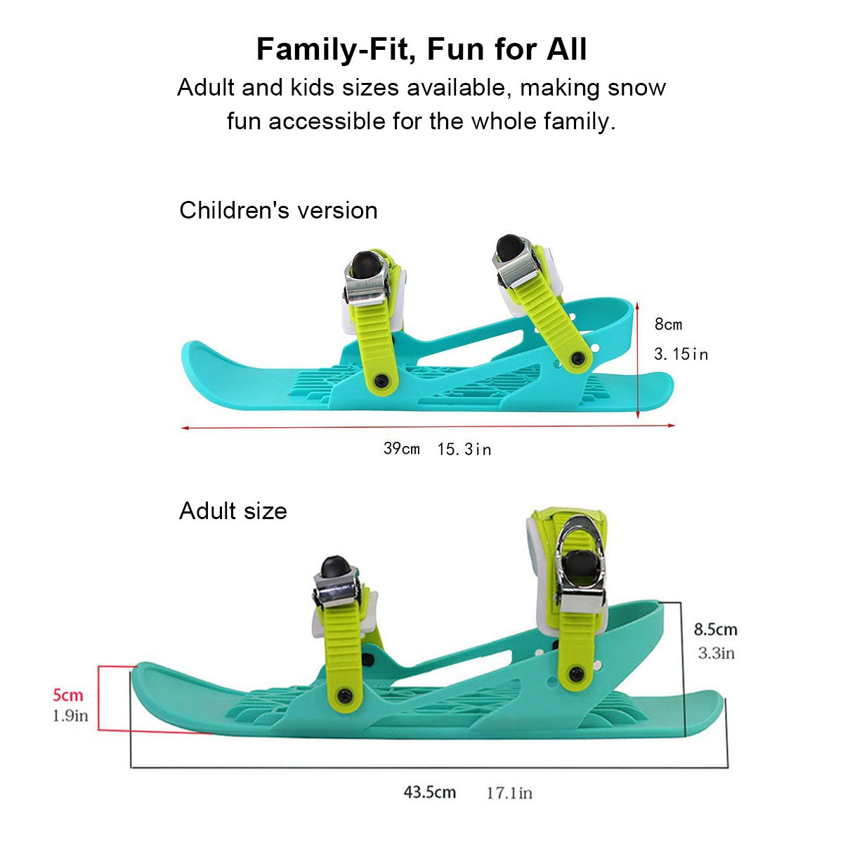 Side view of modern mini snow skates, showcasing their ergonomic design for optimal snow glide