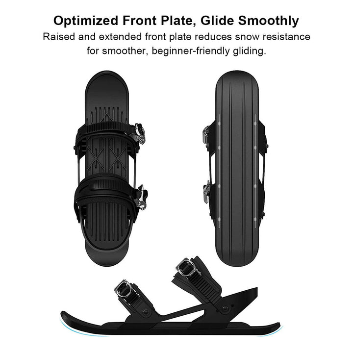 Portable mini skis for snow, featuring durable construction and universal boot compatibility for all ages
