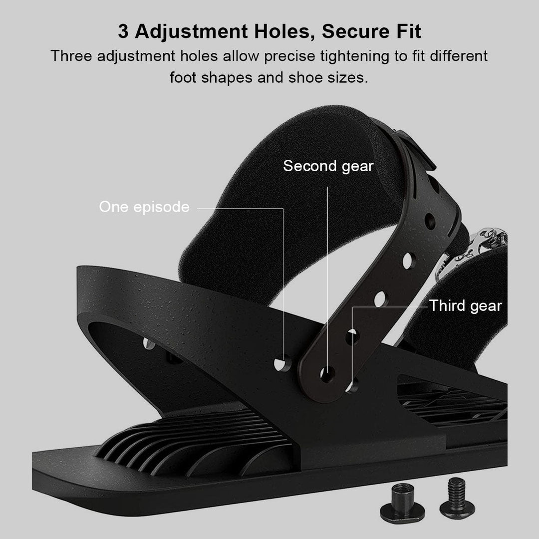 Close-up of the adjustable bindings on unisex mini snow skates, ensuring a secure fit for ski boots