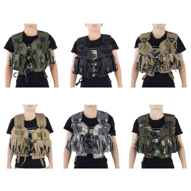 Unisex black Molle tactical vest for outdoor hunting and survival, adjustable fit
