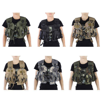 Unisex black Molle tactical vest for outdoor hunting and survival, adjustable fit