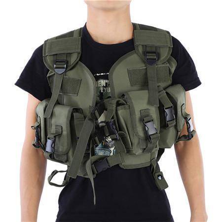 Unisex tactical vest in action, worn by individual in outdoor survival scenario