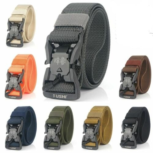 Adjustable heavy duty tactical belt in olive green, featuring a quick release buckle, ideal for combat gear.