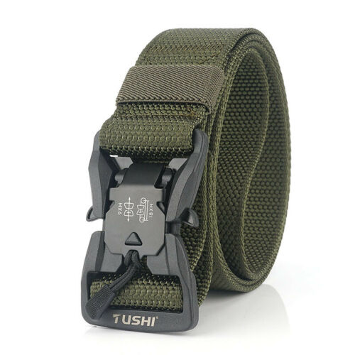 Unisex tactical web belt in desert tan, crafted from durable nylon with an easy-to-use quick release buckle.