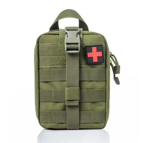 Unisex rip-away MOLLE medical pouch, black, for organizing first aid and trauma supplies securely.