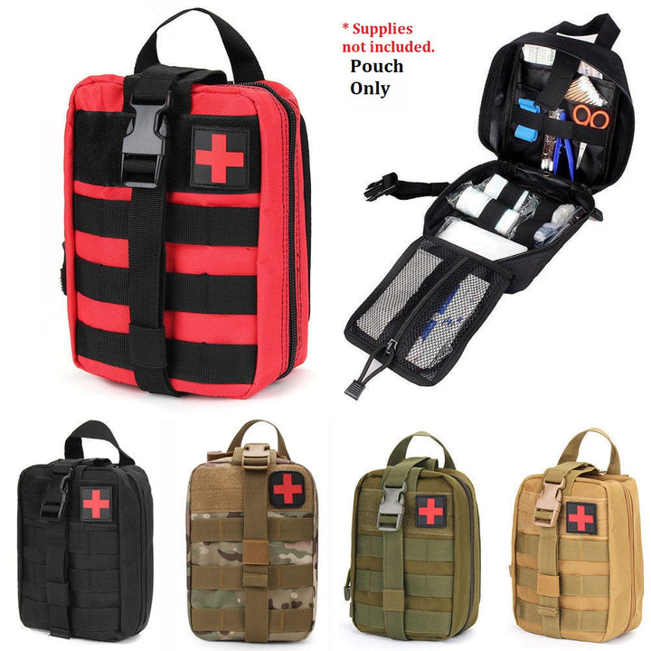 Tactical MOLLE medical pouch, rip-away design, ideal for an emergency first aid and trauma kit.