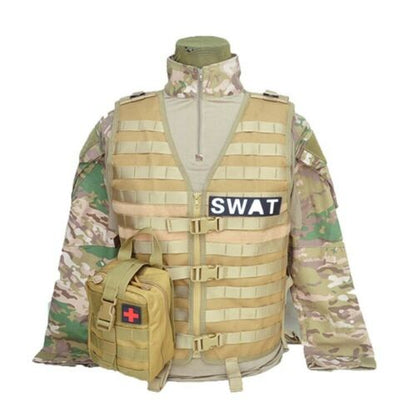 Compact rip-away medical pouch, MOLLE system, perfect for an IFAK or trauma kit, black color.