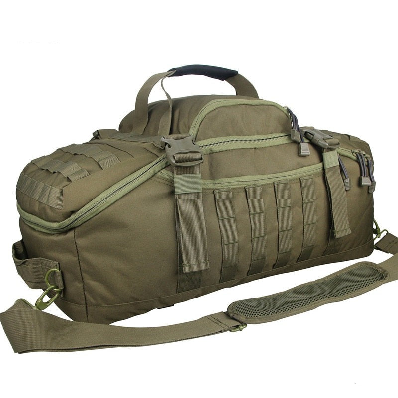 Interior view of the military-grade tactical backpack, showing organizational pockets for travel essentials.