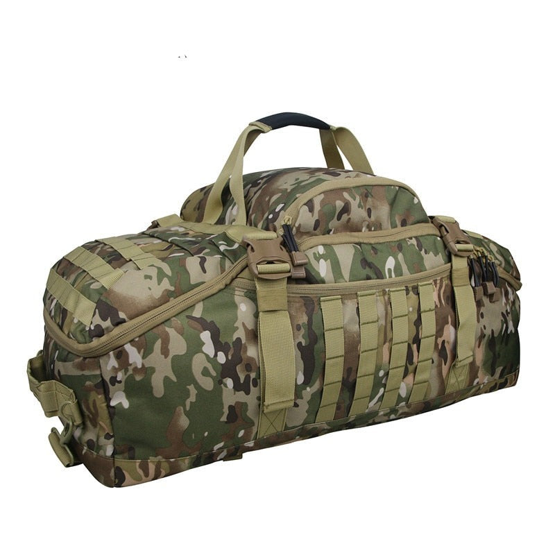 Convertible duffel bag straps and backpack straps on the 3-in-1 tactical travel and gym bag.
