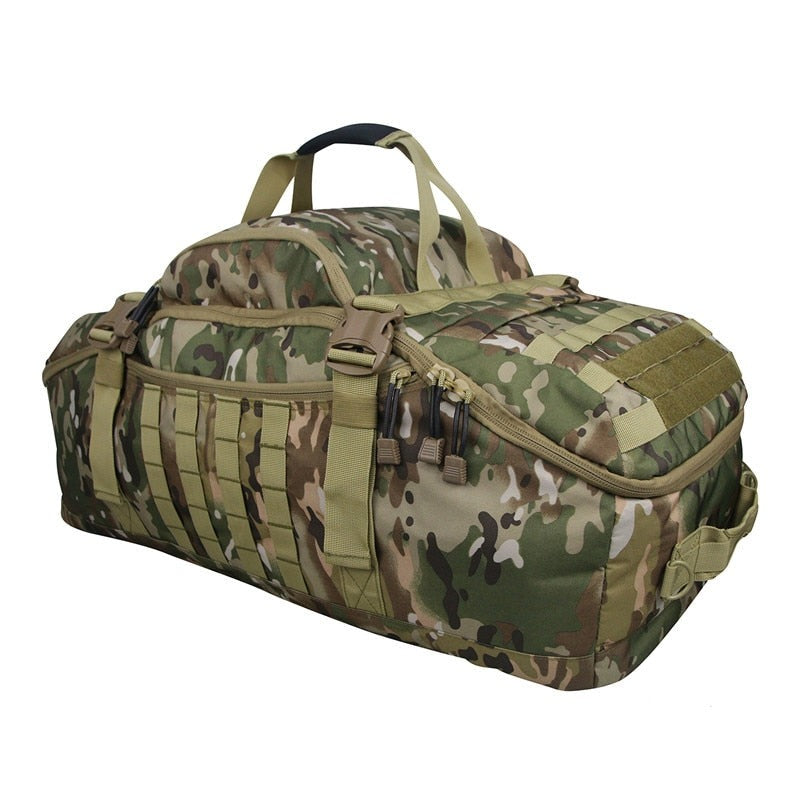 Unisex 3-in-1 tactical bag in a gym locker, highlighting its compact size for everyday use.
