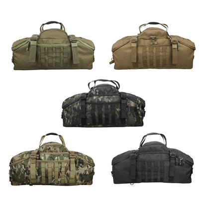 Multiple angles of the waterproof tactical duffel backpack, ideal for camping and outdoor adventures.