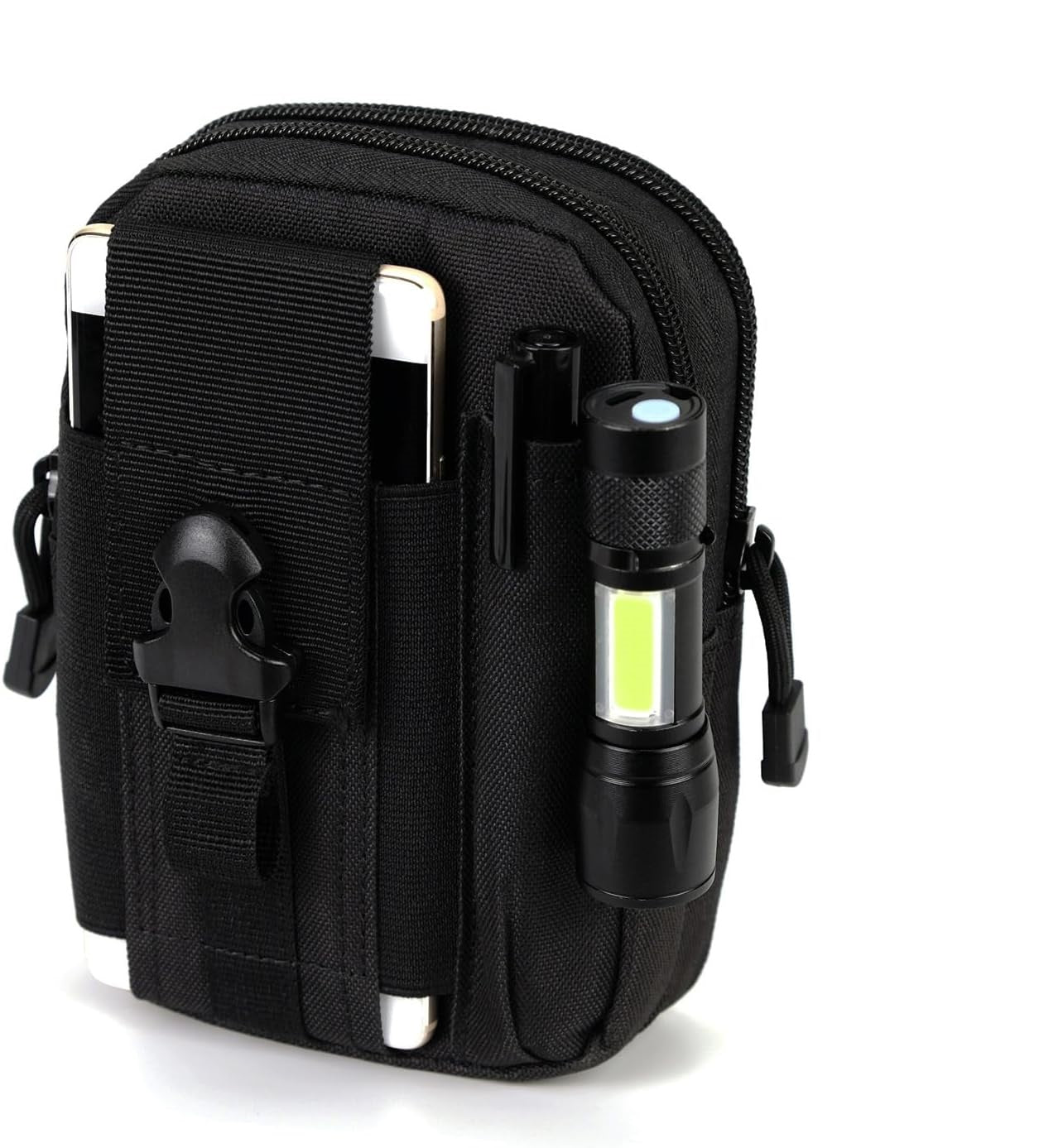 Different angles of the black MOLLE EDC utility pouch, showcasing its robust construction
