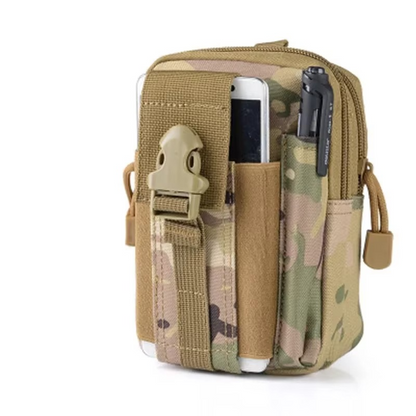 Contents spilling out of a tactical EDC belt bag, demonstrating its storage capacity