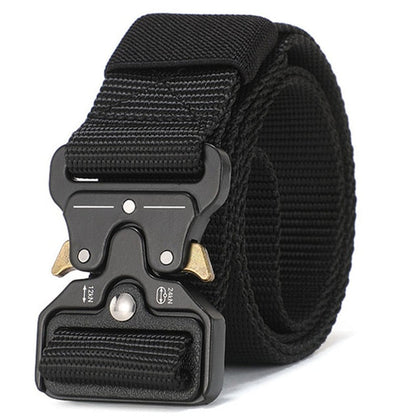 Unisex black tactical outdoor belt with quick release mental buckle, 1.5-inch heavy-duty nylon webbing