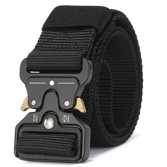 Unisex black tactical outdoor belt with quick release mental buckle, 1.5-inch heavy-duty nylon webbing