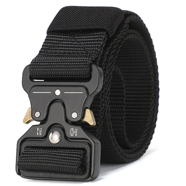 Unisex black tactical outdoor belt with quick release mental buckle, 1.5-inch heavy-duty nylon webbing