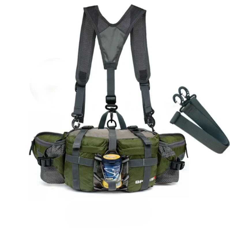 Unisex black tactical waist pack for outdoor sports, hiking, and travel, durable and versatile accessory